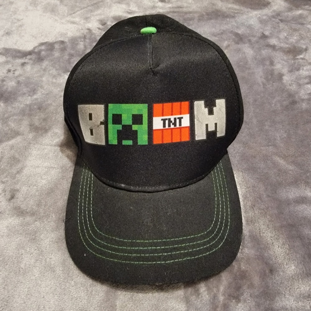 Minecraft Snapback Hat Kids OSFM Black Excellent Creeper TNT "BOOM" Graphic Cap